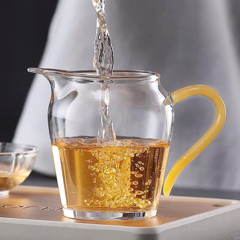玻璃公道杯彩色把手加厚底玻璃茶海透明玻璃分茶器玉把公杯