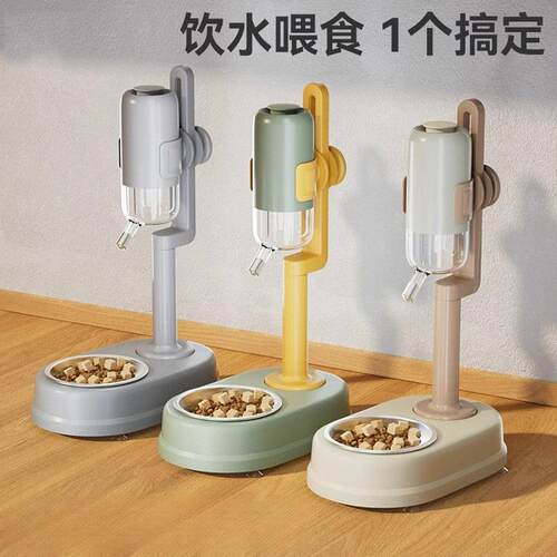 陶瓷双层宠物饮水喂食器一体狗狗自动滚珠饮水机猫碗挂笼狗碗用品