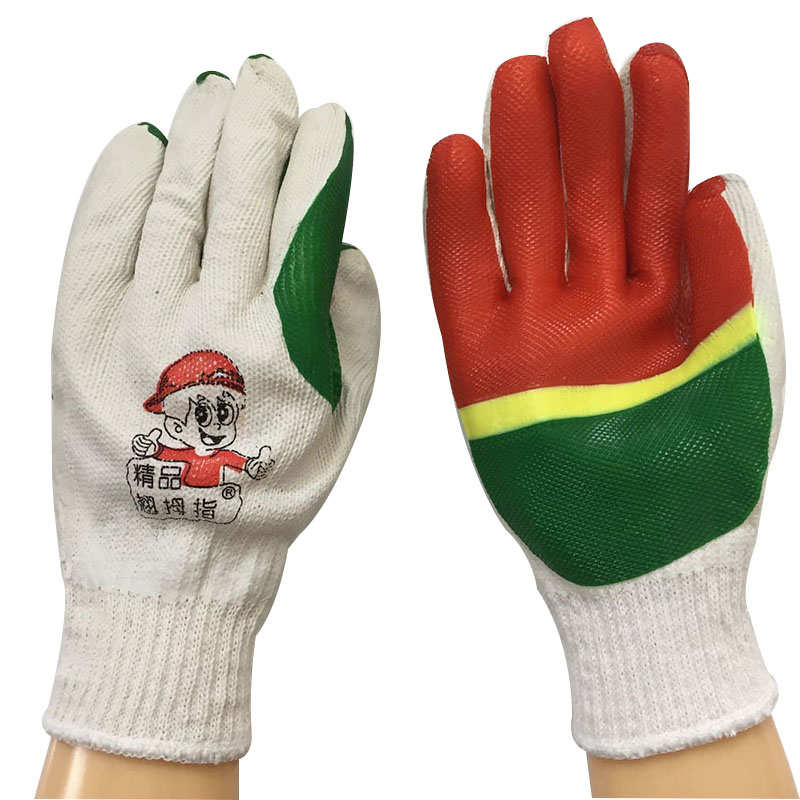 包邮正品翘拇指胶片手套胶皮涂胶耐磨劳保手套结实防滑线胶手套