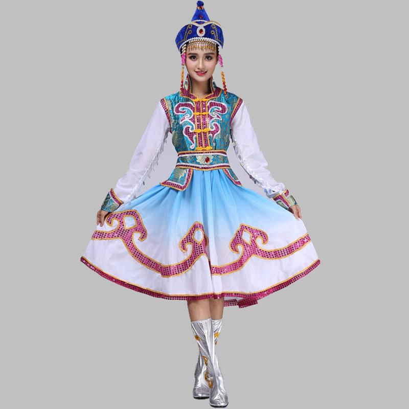 高档新款内蒙成古服装蒙古族舞蹈演出服现代生活装少数民女表演服