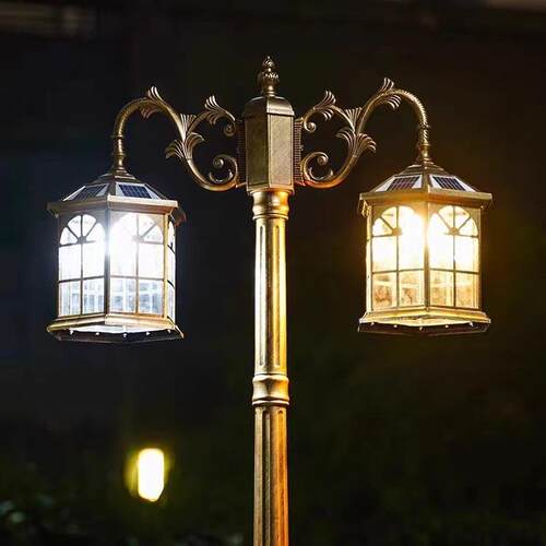 太阳能庭院灯户外LED花园别墅防水欧式景观室外复古高杆路灯超亮