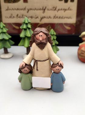 原创纯手工父子女儿可爱人物桌面摆件树脂立体居家装饰品生日礼物