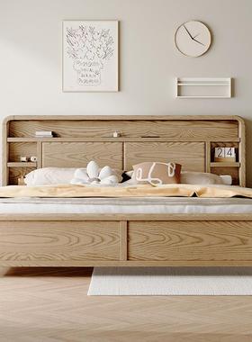 现纳代简约白CVL蜡木实木床全屉实木抽床1米8双人床主卧大收储物