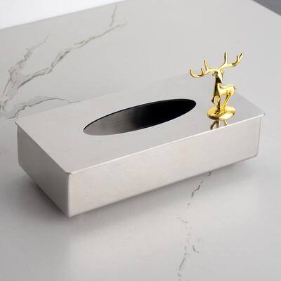 欧式酒店餐厅纸盒家ZNG用小鹿不锈钢厅茶几巾抽纸客盒餐纸收巾纳