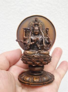 尼泊尔工艺纯铜四臂爱染明王佛像摆件藏传镀24K真金家居供奉随身