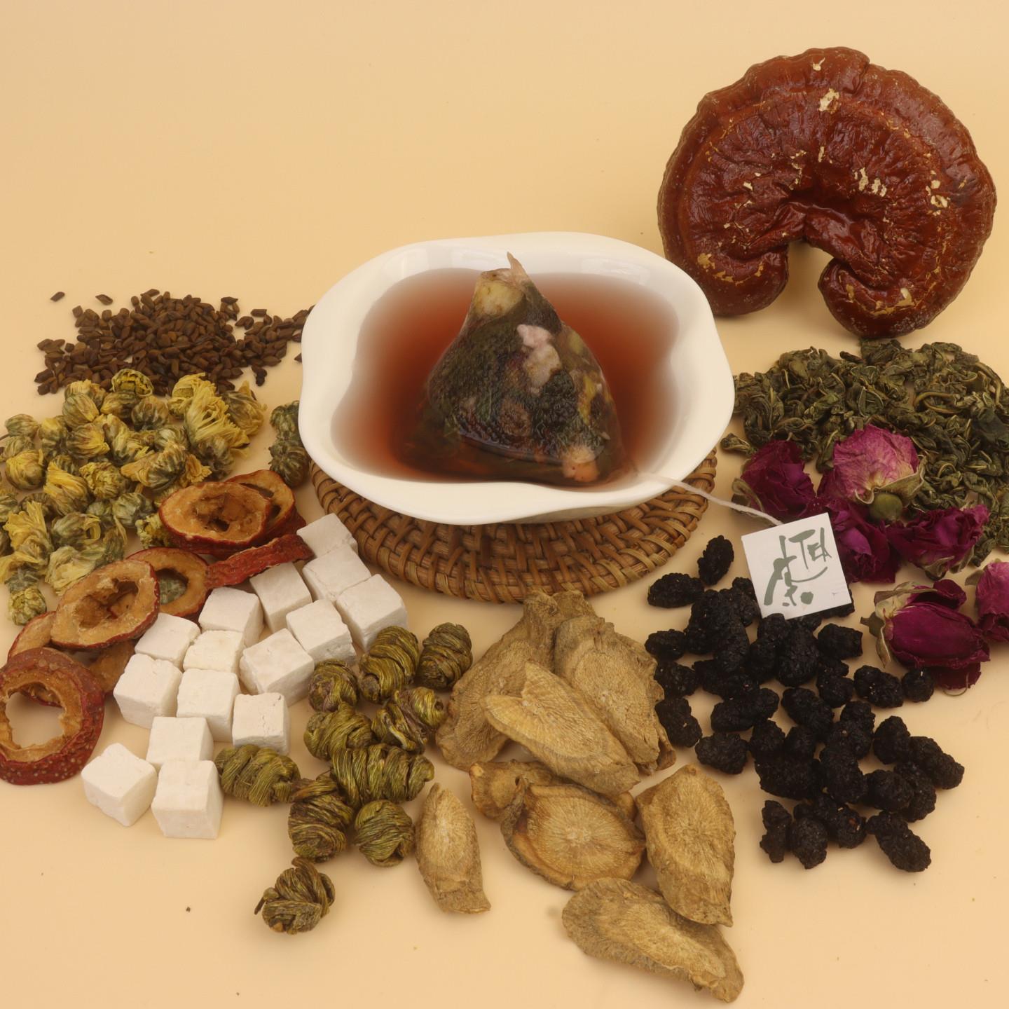 铁皮石斛牛蒡根菊花桑椹灵芝玫瑰山楂决明子肝眼睛花茶夏天熬茯苓