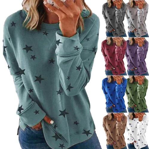 Women's plus size long sleeved T-shirt printed
