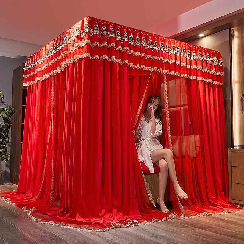 CB新款双横杆落5地双遮光帘婚层庆宫500024三廷大红1.m1.8m床家用
