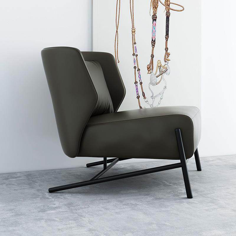 北欧单人沙发椅休闲椅现代简约阳台椅皮质超纤皮创意大小户型轻奢