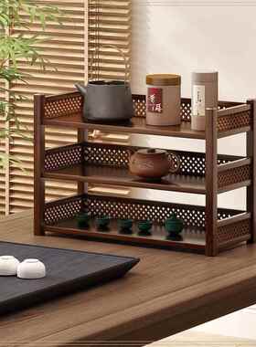 实木物架小型桌上博古紫架茶具桌砂壶置收纳架子办公桌茶WZW整理