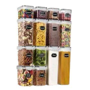 供应现货食品密封罐塑料罐子PP料食品级保鲜盒多规格储物罐14件套