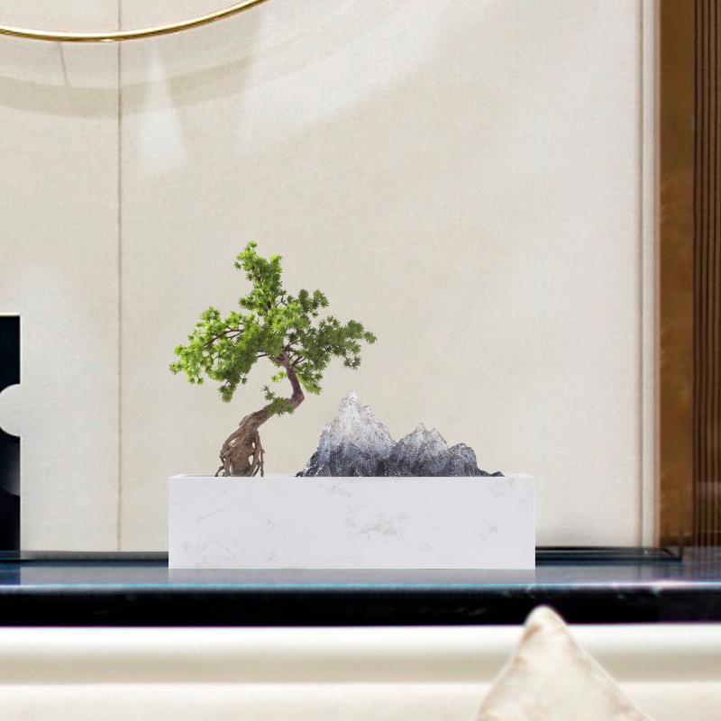 仿真迎客松盆景松树摆件客厅隔断玄关绿植假山枯山水茶室软装饰品