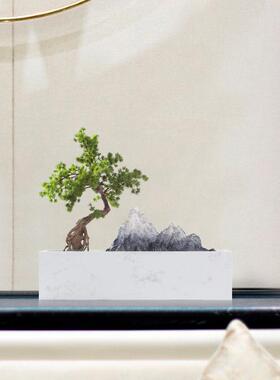 仿真迎客松盆景松树摆件客厅隔断玄关绿植假山枯山水茶室软装饰品