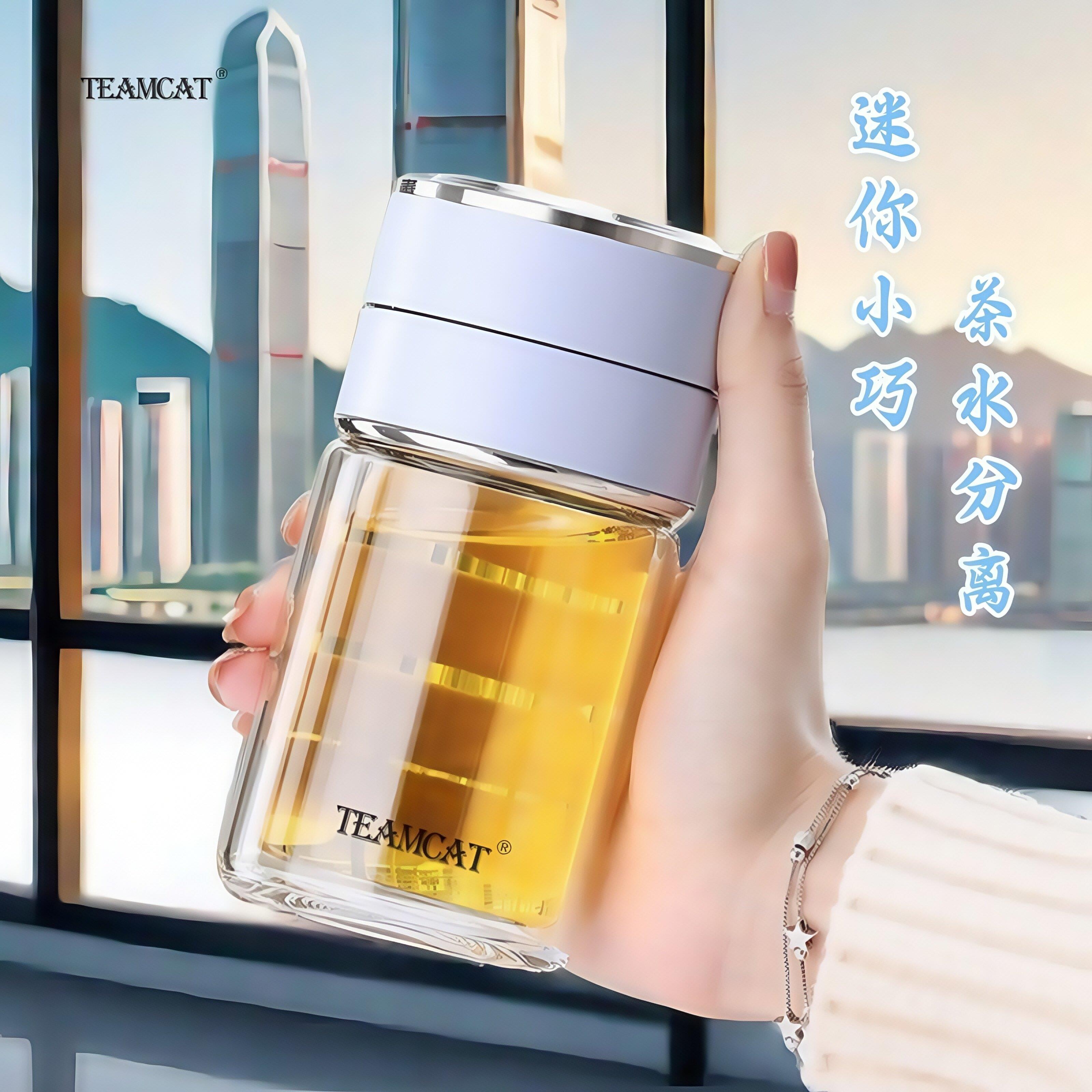 TEAMCAT双层迷你小巧茶杯个人专用高档男士茶水分离玻璃杯女定制