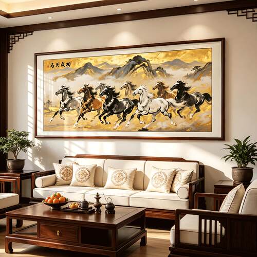 马到成功八骏图办公室客厅挂画