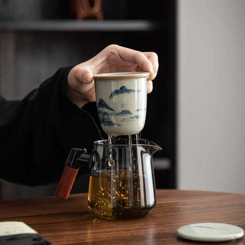 哥窑旅行茶具1壶3杯便携包套装手绘茶杯玻璃茶壶功夫快客商务礼品