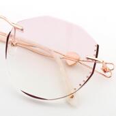 高档防飞沫护镜平光钻石切无框目变近视眼镜女边防蓝光辐射成品架