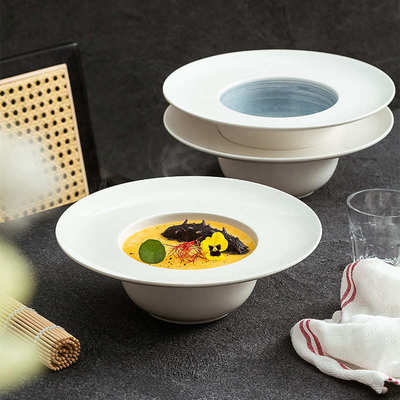 陶瓷草帽盘深盘酒店餐具创意碗高级感意面Porcelain Pasta Plate