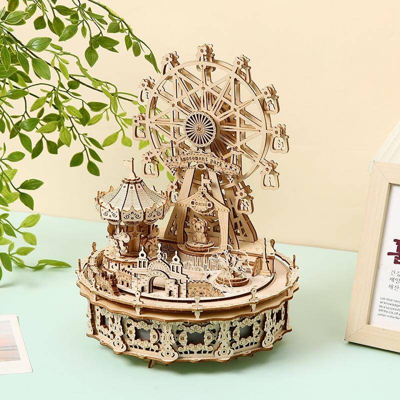 跨境新品3D梦幻游场木桌质面拼图玩具乐儿童益智拼884图玩具立体