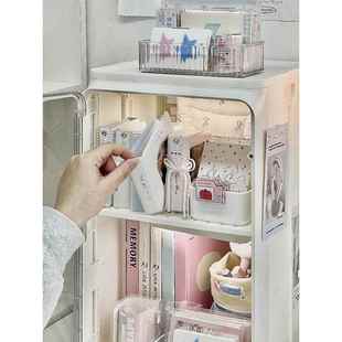 ins风桌面收纳盒书桌文具学生宿舍防尘透明置物架书架ing风收纳柜