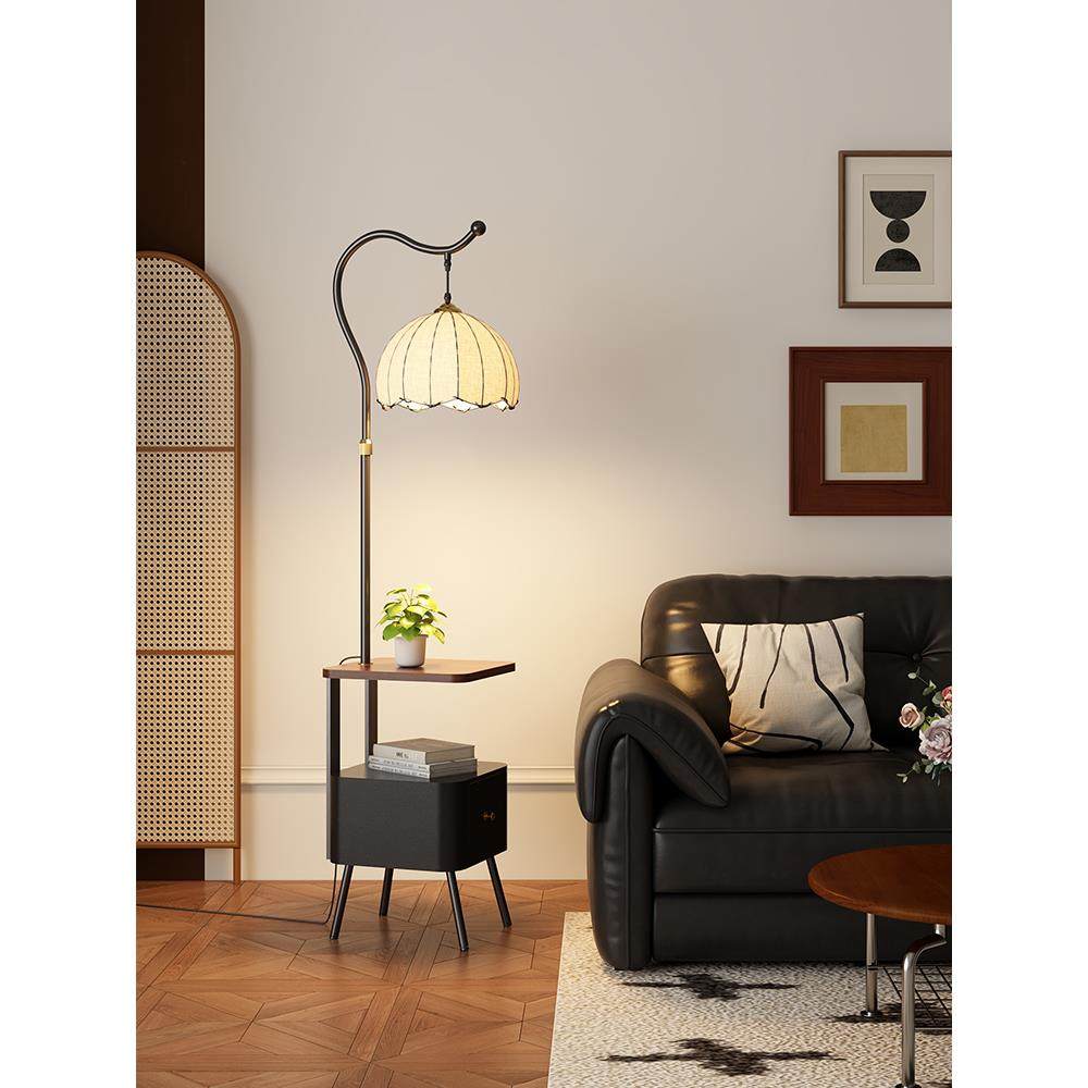 中古风落地灯卧室床头柜一体客厅沙发旁边置物架氛围钓鱼立式台灯,家装灯饰光源,装饰落地灯,淘宝优惠券,粉丝福利购,淘宝优惠卷