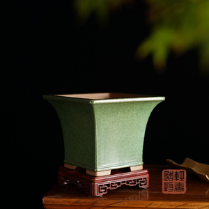 釉夕盆底线兰盆柴四方盆景洪兰花飘茉莉花奢秦沫紫砂春茶口轻烧