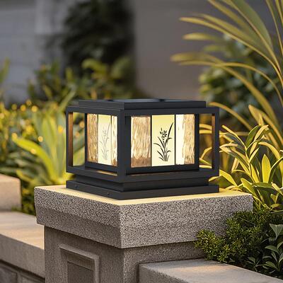 日本进口新型太阳能柱头灯别墅大门两侧柱子灯新中式庭院围墙兰花