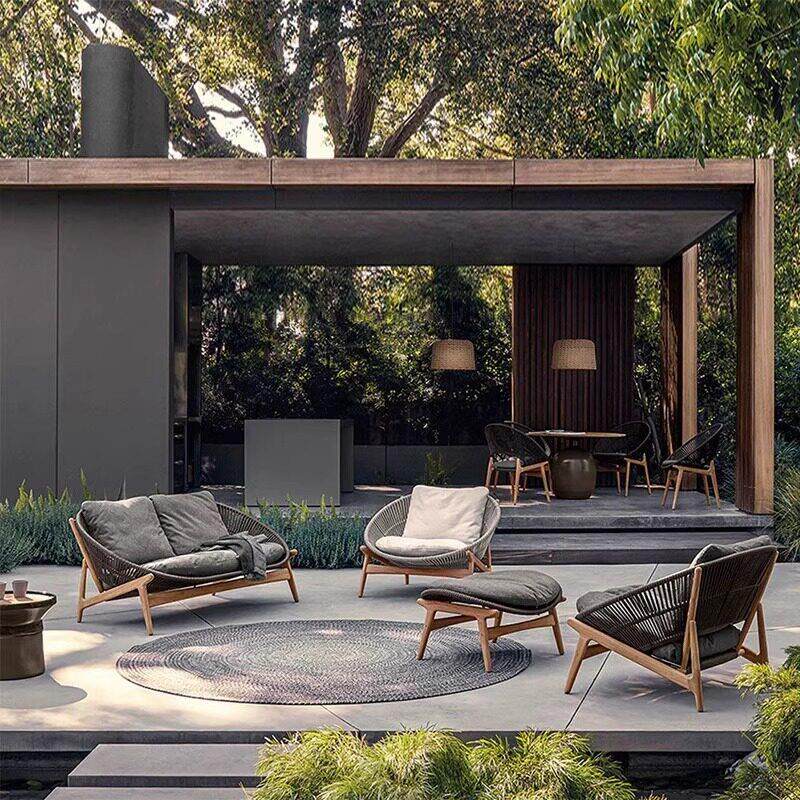 户外柚木沙发休闲桌椅阳台庭院花园室外防水防晒藤编家具茶几民宿