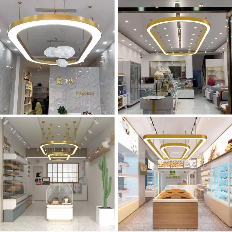 LED椭圆吊灯蛋糕店长方形造型灯 金色餐厅烘焙老板办公室店铺照明