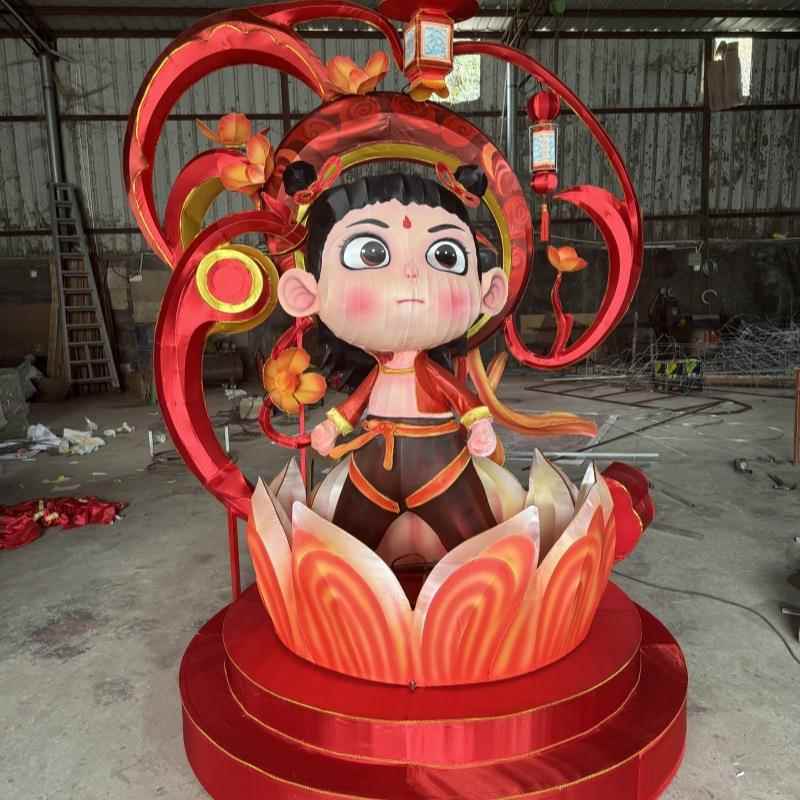 自贡工艺制作户外庙会灯组哪吒主题彩灯景区商场美陈网红灯会引流