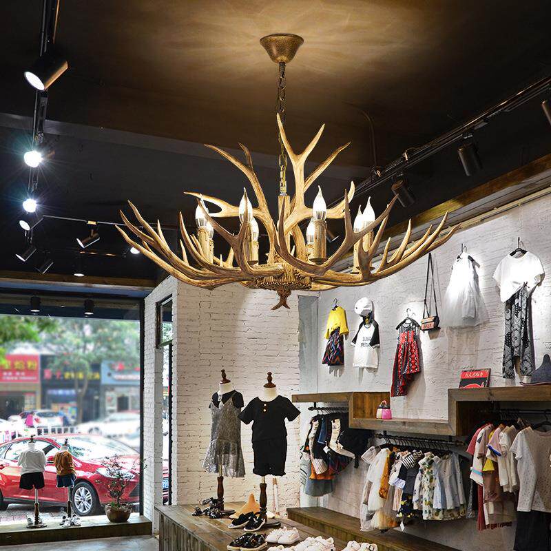 美式田园北欧复古工业风鹿角吊灯餐厅客厅酒吧装饰吊线灯创意灯具
