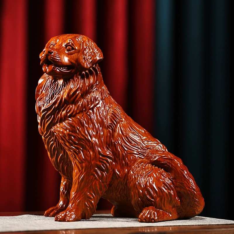 花梨木雕摆件金毛实木雕刻狗十二生肖办公司装饰新居搬迁礼品摆件