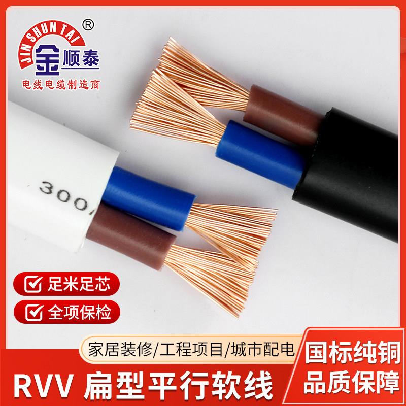 金顺泰RVVB 2芯扁线黑白护套线0.5/0.75/1/1.5/2.5/4/6平方电源线
