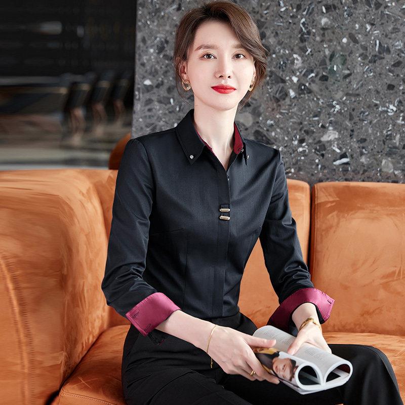 高端黑色衬衫套装女2025新款高级感女士上衣职业气质白衬衣工作服