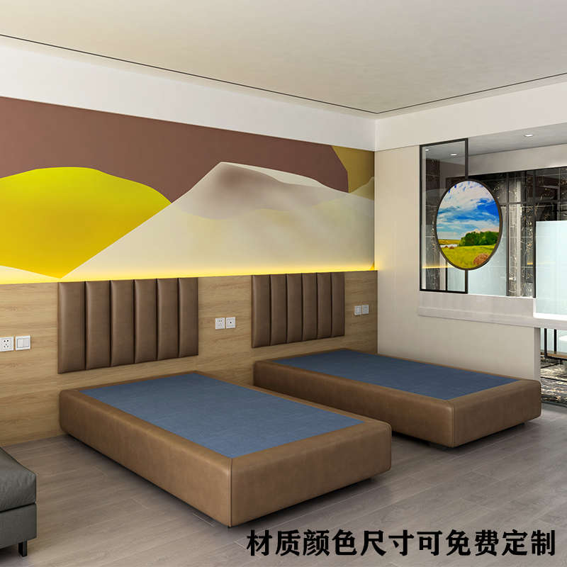 酒店宾馆家具现代简约公寓民宿双人大床标间专用床箱床架床体定制