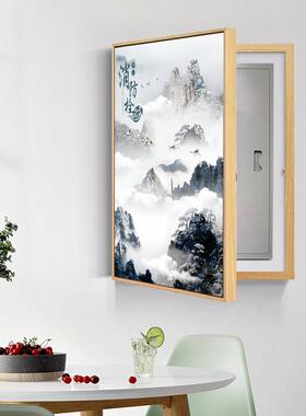 框定制中式山水画消防栓装饰遮挡挂画消火栓电表箱装饰画门箱面板