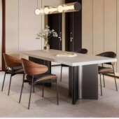 意式 极简小户型长方形家用客厅现代简约下挂岩板餐桌轻奢餐椅组合