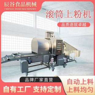 全自动宠物零食颗粒滚筒上粉机鱿鱼条上浆裹粉机秋刀鱼带鱼上粉机