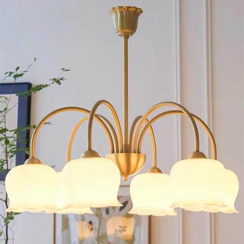 直销新款现代法式美式全铜简约奶油铃兰卧室吊灯衣帽间客厅餐厅吊