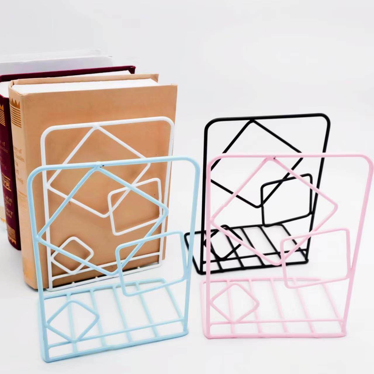 桌面多层文件架简约创意菱形立书架简易桌面学生用铁艺书立架书挡板书夹书靠书立