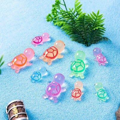 Set of 10 Miniature Glowing Turtle Decorations, Resin