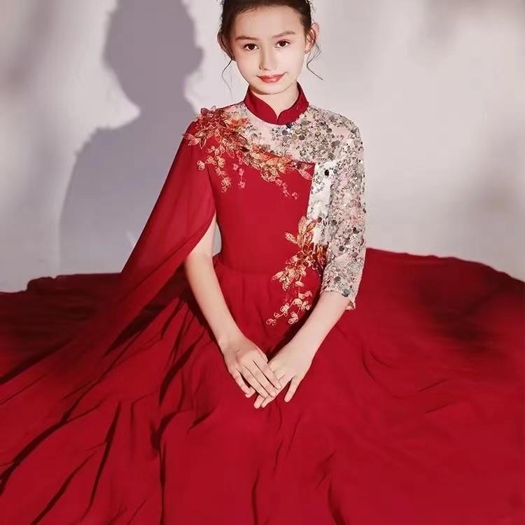 正品高端儿童礼女童弹古筝红演出服中国风服服艺考礼服色民乐汉演图片