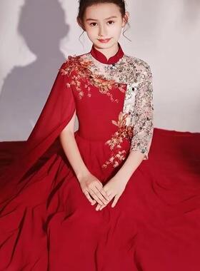 高档高端儿乐童礼女童弹古筝演出中国风汉服艺考礼服服红色服民演