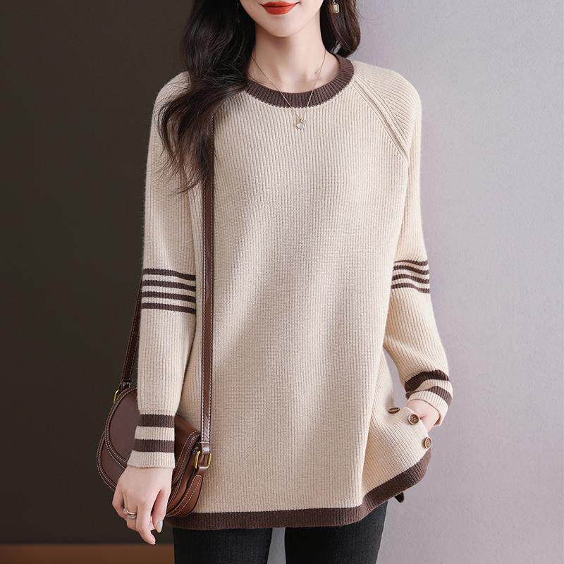 羊毛衫中长款圆领毛衣女秋冬时尚内搭上衣宽松大码胖mm羊绒打底衫