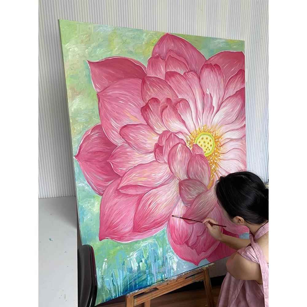 夏季新款客厅装饰画新中式入户白色荷花挂画餐厅壁画图片