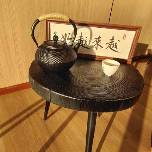 阳台实木茶桌茶台碳化小茶桌沙发边几榆木民宿茶几客厅家用复古