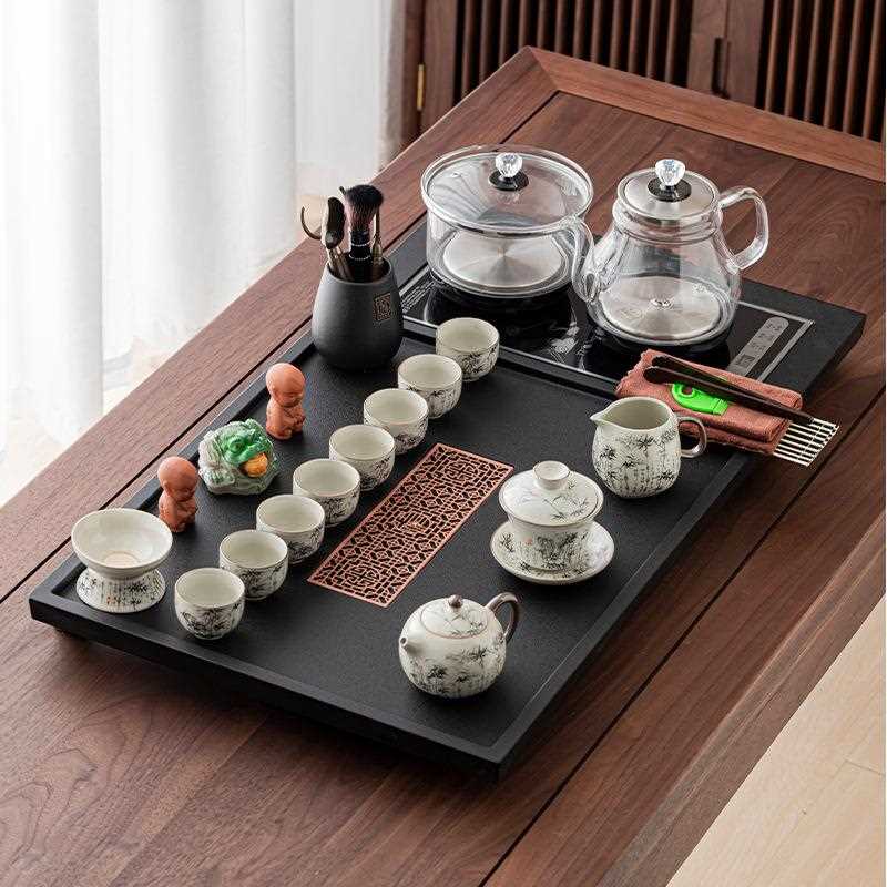 新款直销全自动功夫茶具套装石材茶盘整套家用四合一体烧水壶底部