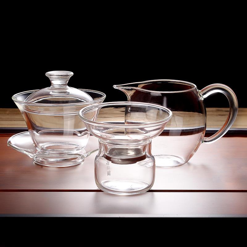 玻璃公杯套装功夫茶具公道杯盖碗品茗杯茶漏耐热加厚手工中式茶具