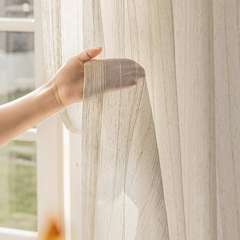 皱窗帘高级感纱帘风亚麻ty古风棉麻隔断纹细宿窗纱民中原木日式竖