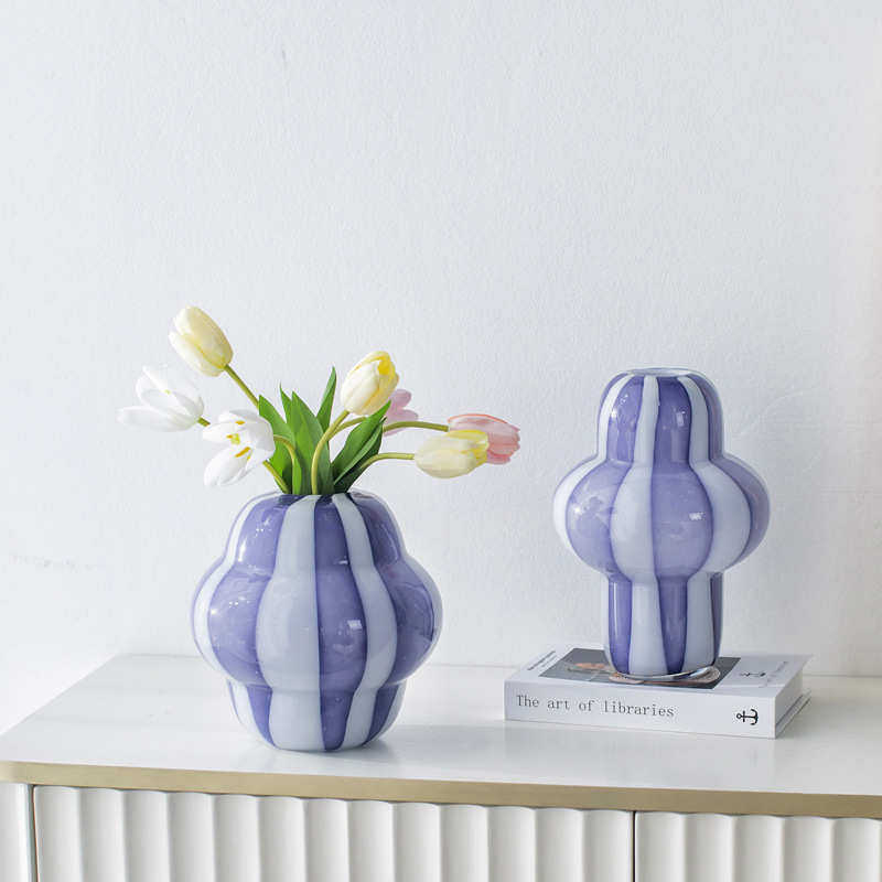 现代轻奢中古条纹玻璃花瓶创意拼色花瓶客厅茶几餐桌插花装饰摆件,家居饰品,装饰摆件,淘宝优惠券,粉丝福利购,淘宝优惠卷